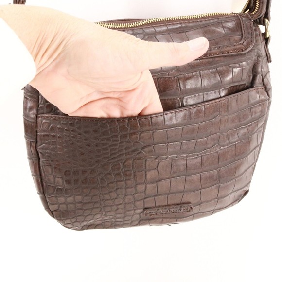 Liz Claiborne Handbag Women Brown Leather Croc Faux Leather Shoulder Saddle Bag - Picture 7 of 16